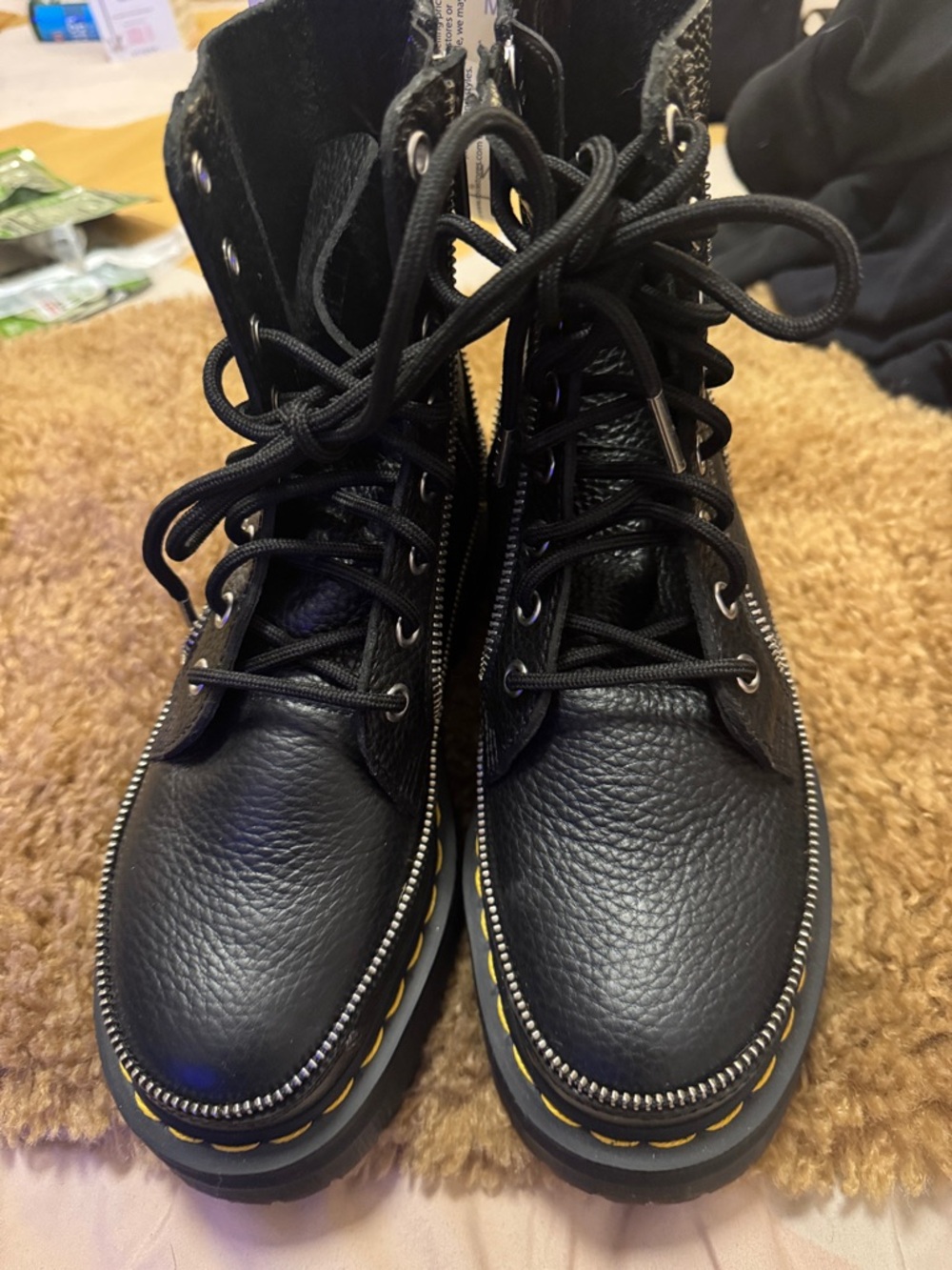 Dr martens   Black Leather Lace-Up Combat Boots with zippers